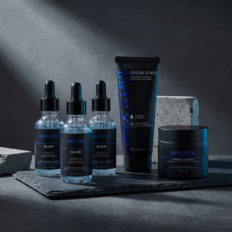 Three Glow bottles with free cleanser and moisturizer