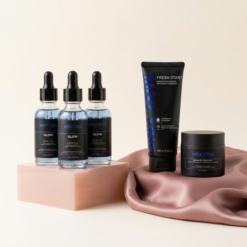 Three Glow bottles with free cleanser and moisturizer